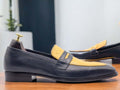 These Handmade Two Tone Penny Loafer Leather Shoes are the perfect blend of style and comfort. Crafted with durable leather, these moccasin slip-ons will elevate any outfit while providing long-lasting wear. Expertly handmade with intricate details, these shoes are a must-have for any fashion-forward individual.