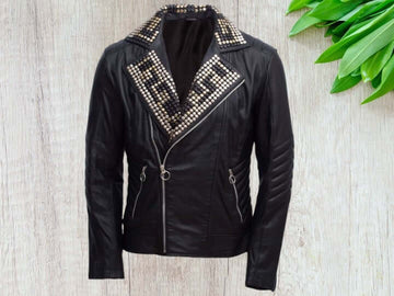 Upgrade your style with our Black Silver Studded Leather Jacket for men. Made with high-quality materials, this jacket boasts a stylish design with silver studs. The leather fabric offers durability and comfort, making it a must-have for any fashion-forward man. Elevate your wardrobe today.