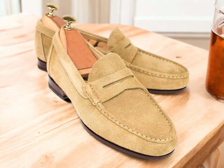 Hand Painted Beige Penny Loafer Shoes