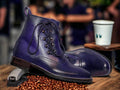 Ankle High Purple Side Lace Up Leather Boot, Handmade Boot, Luxury Fashion Boot