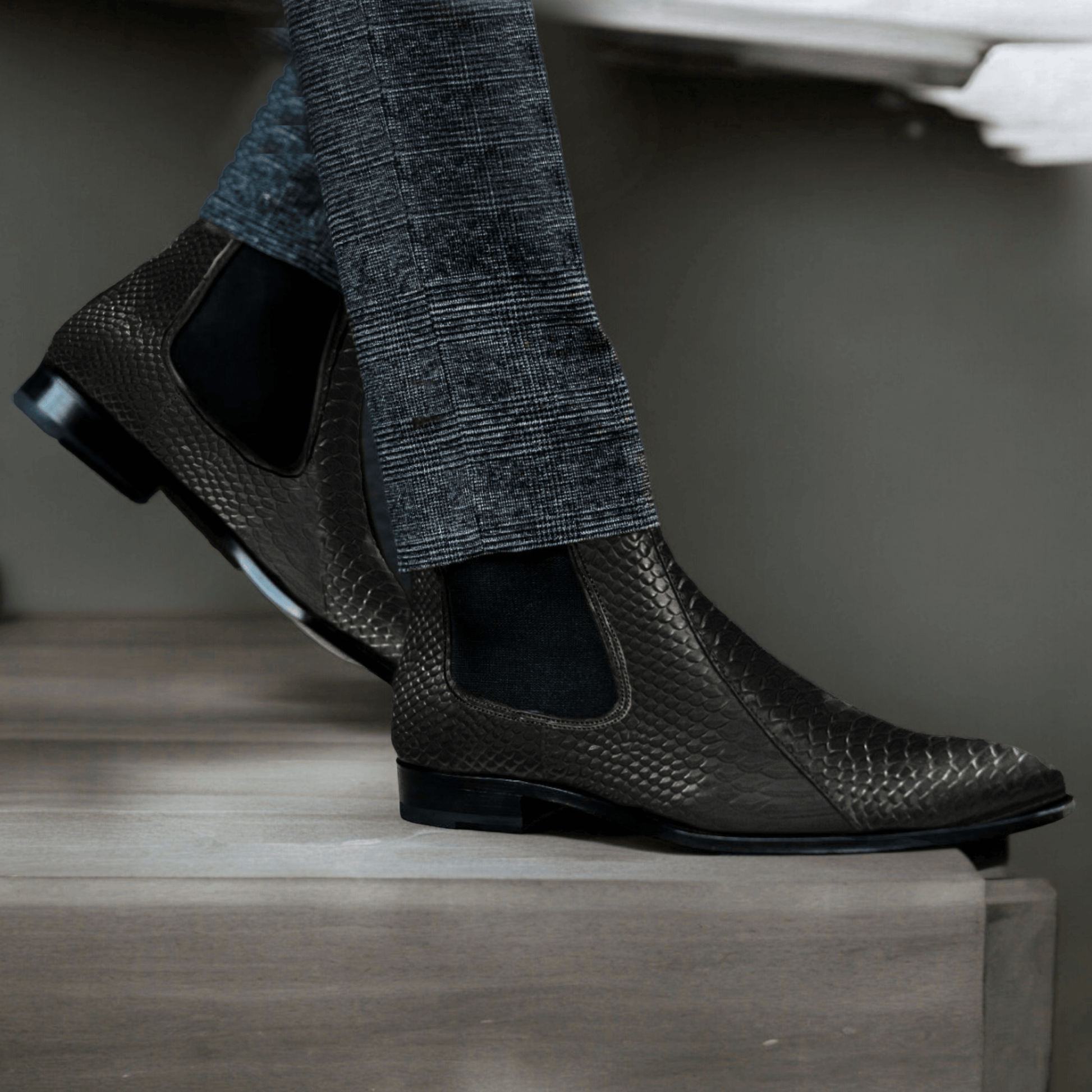 Men Handmade Python Textures Leather Chelsea Boots, Designer Boots