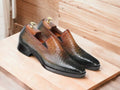 Handmade Men's Two-Tone Loafer Shoes with Python Print, Slip-On Moccasin Style