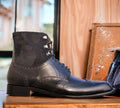 The Men Two Tone Boots combine a stylish and versatile black ankle leather with handcrafted design. Ideal for any formal occasion, these boots provide superior comfort and quality with their hand-crafted construction and luxurious leather material. Perfect for the sophisticated dresser.