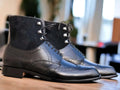 The Men Two Tone Boots combine a stylish and versatile black ankle leather with handcrafted design. Ideal for any formal occasion, these boots provide superior comfort and quality with their hand-crafted construction and luxurious leather material. Perfect for the sophisticated dresser.