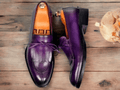 These Men's Purple Split Toe Loafer Shoes are both stylish and sophisticated. Handmade from high-quality leather, these formal shoes are the perfect addition to any wardrobe. With a unique split toe design, these shoes offer a modern twist on a classic loafer style. Elevate your look with these expertly crafted shoes.