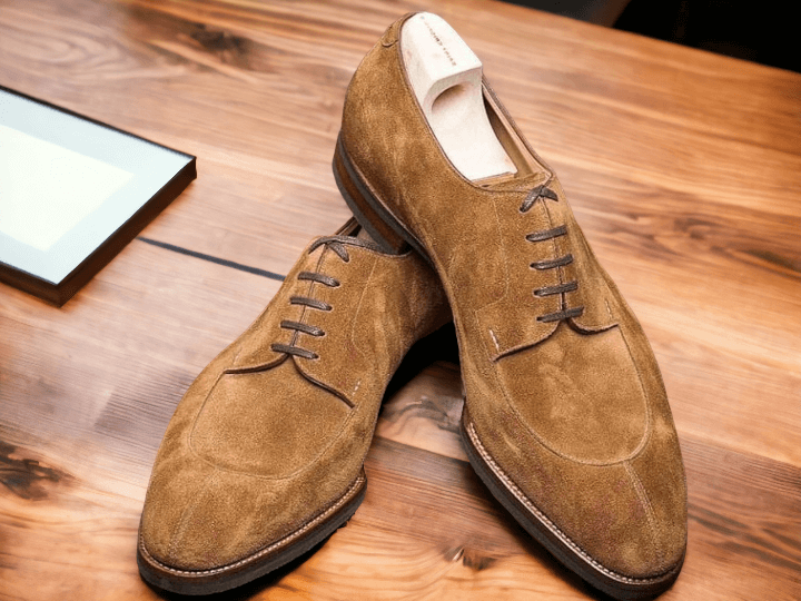 handmade suede brown lace up shoes, men's dress formal brogue shoes