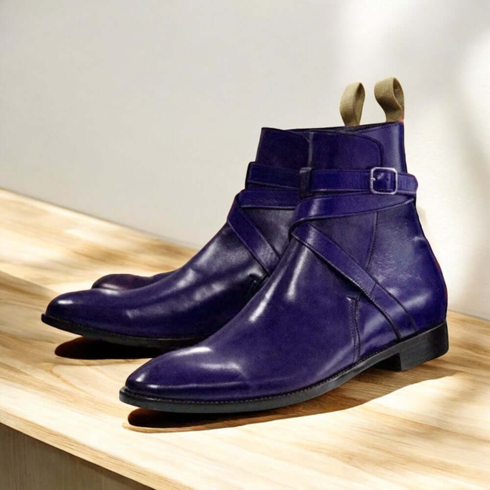 Handmade Men Navy BlueJodhpur's Leather Boots, Patina Leather Jodhpur Boots