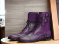 Step up your style game with our Man Brown Ankle Leather Boots. Expertly crafted from the finest leather, these handmade boots feature a purple Green Brown Balck buckle and lace-up design for a touch of luxury. Perfect for any occasion, these ankle-high boots are sure to make a statement.