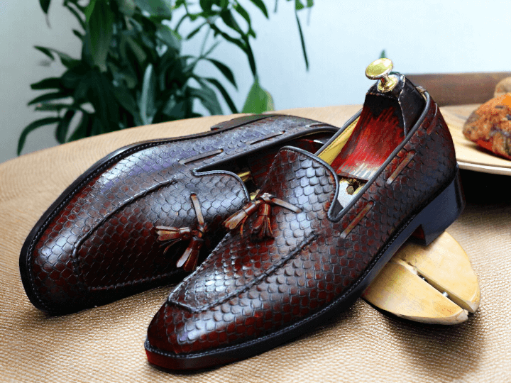 Men's Purple Python Leather Loafer Shoes, Handmade Slip On Casual Shoes 