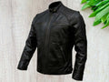 Custom Tailored Black Lambskin Motorcycle Biker Slim Fit Leather Jacket for Men