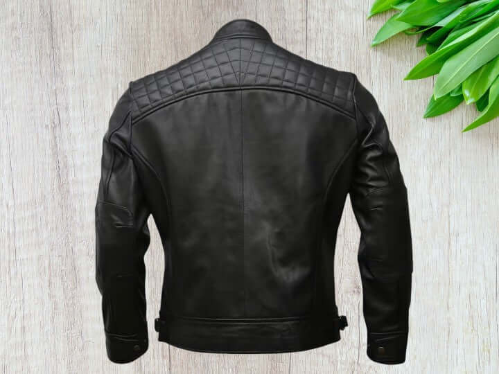 Custom Tailored Black Lambskin Motorcycle Biker Slim Fit Leather Jacket for Men