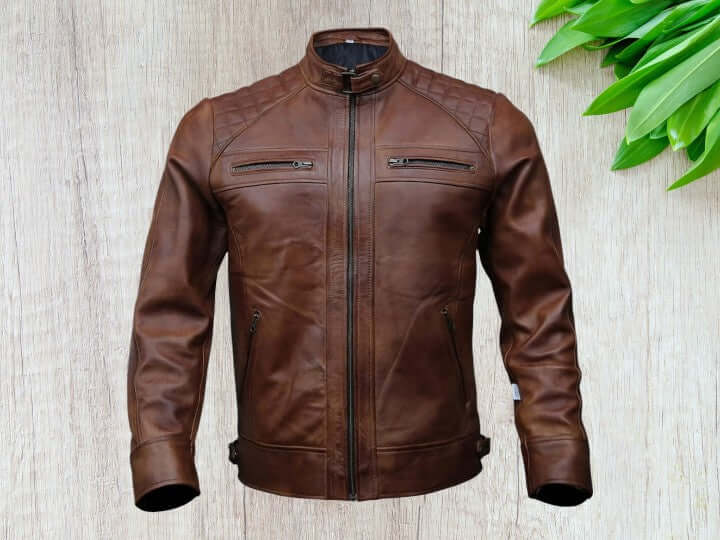 Men Brown Leather Motorcycle Jacket, Black Biker Leather Jacket, Zipper Jacket, Custom Tailored Black Lambskin Motorcycle Biker Slim Fit Leather Jacket for Men