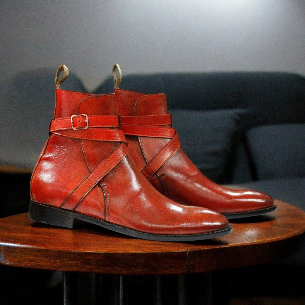 Handmade Men Green Jodhpur's Leather Boots, Men Buckle Designer Boots