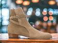 Men's Ankle High Beige Suede Jodhpurs Style Boot, Handmade Boot, Luxury Boot