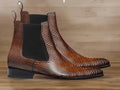 Men Handmade Python Textures Leather Chelsea Boots, Designer Boots