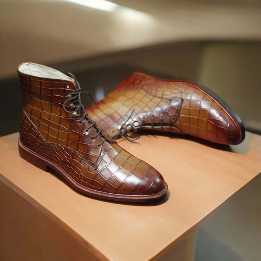 Handmade Men Alligator Dress Boots Cap Toe Designer elegant Boots