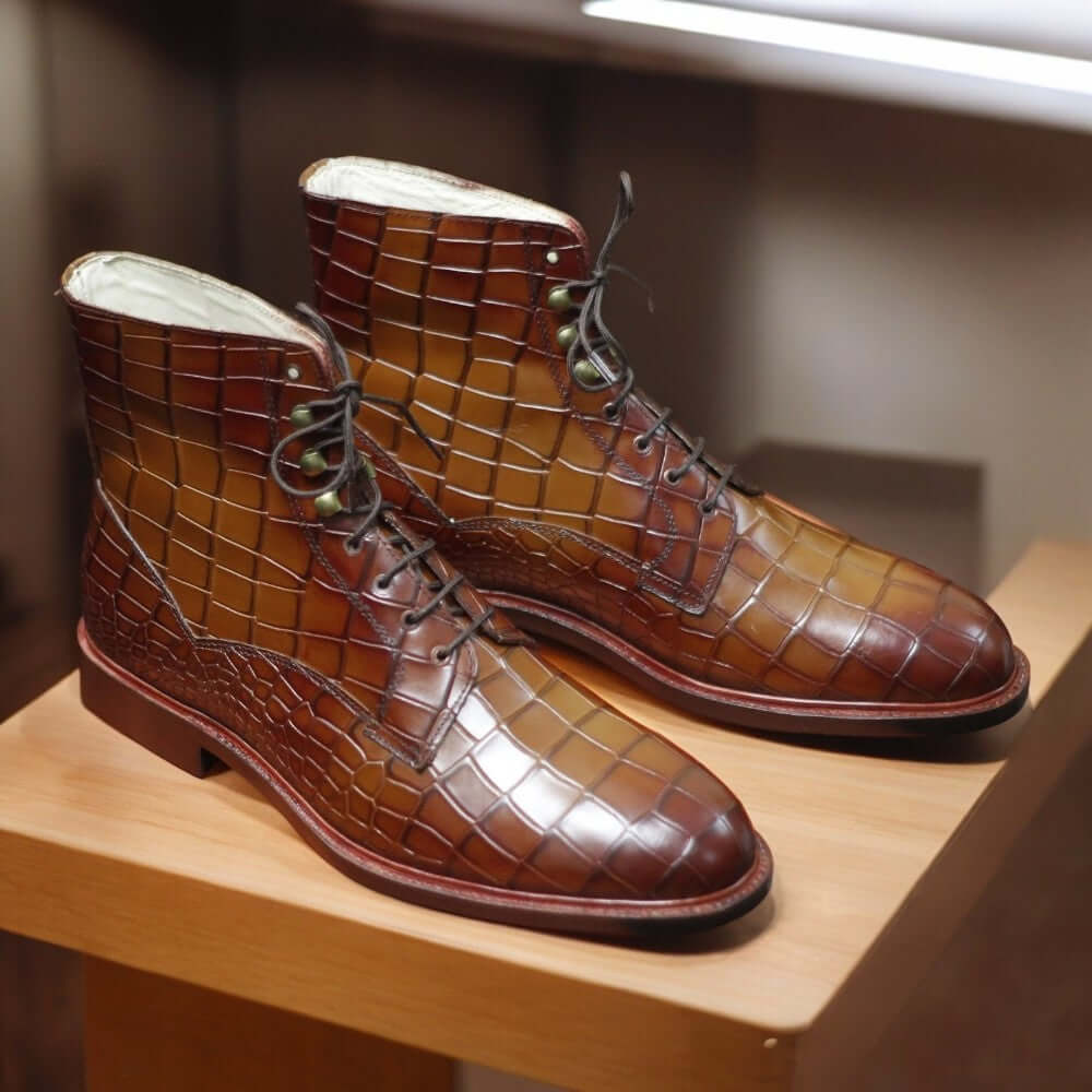 Handmade Men Alligator Dress Boots Cap Toe Designer elegant Boots