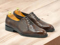 Python Print Leather Shoes, Brown Oxfords Elegant Retro Shoes For Men