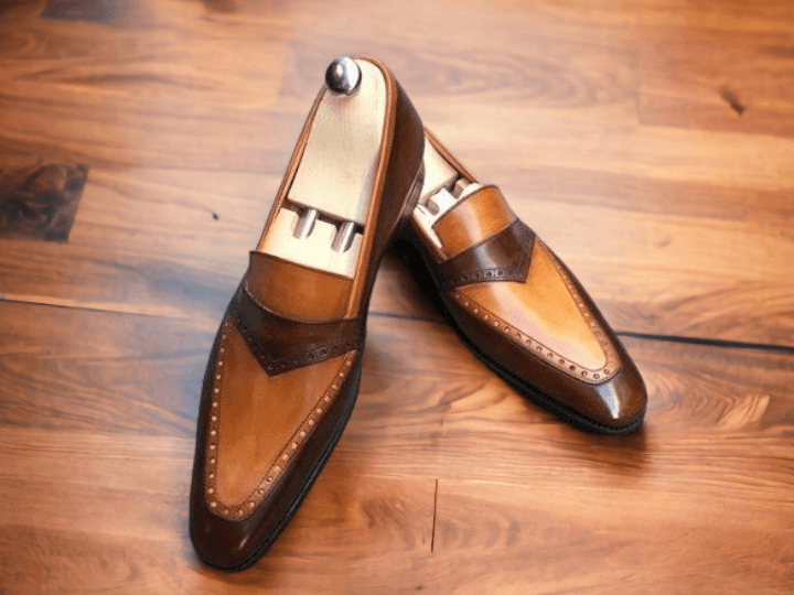 Handmade Brown Genuine Leather Shoes, Penny Loafer Shoes,Slip On Casual Shoes