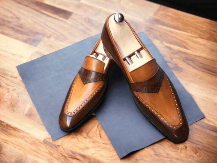 Handmade Brown Genuine Leather Shoes, Penny Loafer Shoes,Slip On Casual Shoes