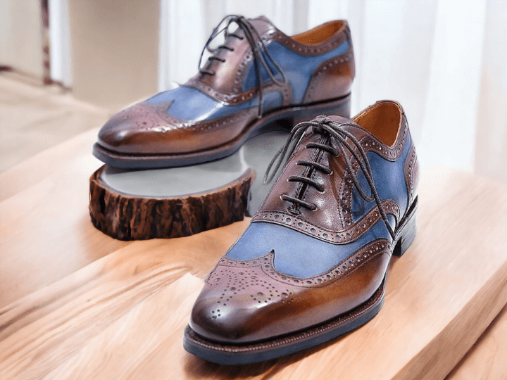 Men's blue brown wing tip lace up leather shoes Men Dress Formal Brogues Leather Shoe