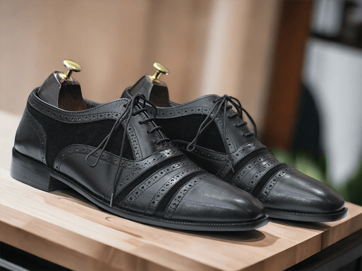 New Stylish Handmade Black Leather Suede Lace Up Shoes, Men's Oxford Shoes