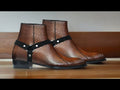 Bespoke Handmade Brown Python Leather Boots, Two Tone Biker Boots