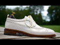 Handmade White Colour Leather Wing Tip Brogue Dress Formal Shoes