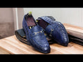 Bespoke Handmade Alligator Texture Leather Loafers, Black Round Toe Dress Formal Slip On Moccasins For Men's