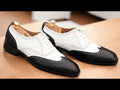 Men's Handmade Black And White Wing Tip Leather Lace Up Dress Shoes