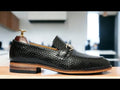 Handmade Black Alligator Loafer Shoes, Horse bit Style Shoes, Loafer Moccasin Shoes