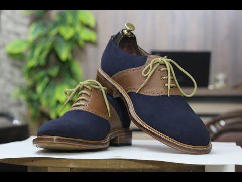 Two TOne Saddle Shoe, Navy Blue Suede and Brown Leather Shoes