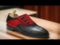 Handmade Black Burgundy Button Shoes, Men Leather & Suede Designer Shoes For Men video