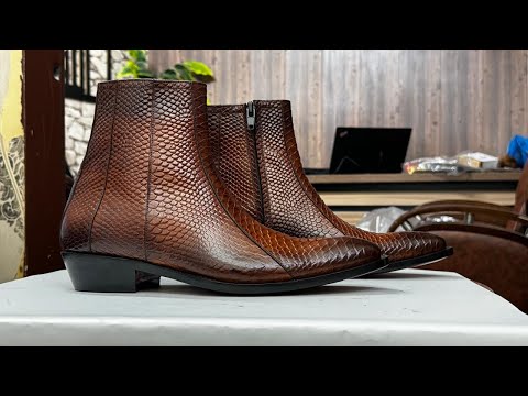 How To Make Python Print Hand Stitch Leather Boots for Mens