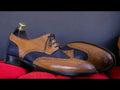 Handmade Blue Brown Genuine Cow Hide Leather Shoes, Men's Lace Up Oxford Shoes