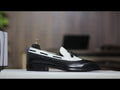 Men's Handmade Black and White Loafer with Tassel, Slip-On Leather Shoes