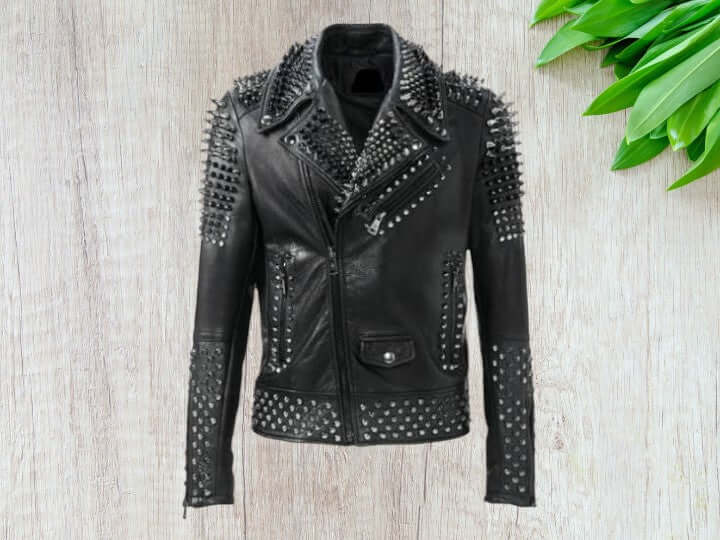 Men Make to Order Rock Punk Studded Leather Jacket