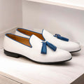 Men Handcrafted White tusele Loafer Shoes, Loafer Party Shoes