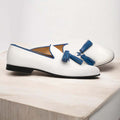 Men Handcrafted White tusele Loafer Shoes, Loafer Party Shoes